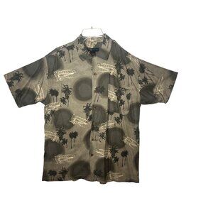 Silk blend Hawaiian shirt with palm tree and biplane print by R&R Casuals